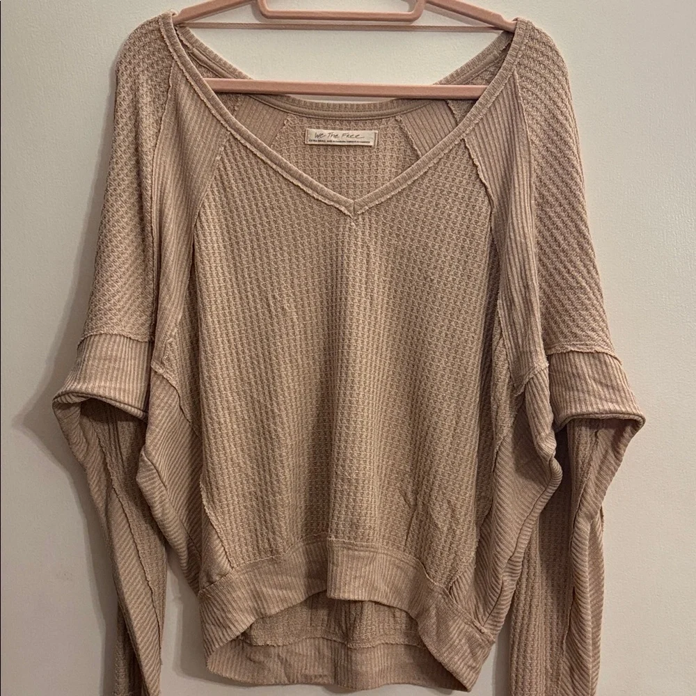FP We The Free Size XS Tan Santa Clara Textured Thermal Long Sleeve V-Neck Top - Picture 4 of 14